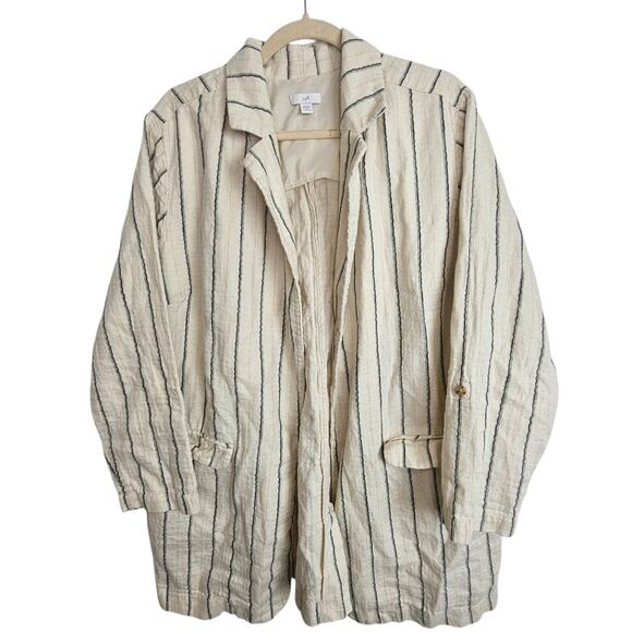 J.Jill Jackets & Blazers - J. Jill Women Linen Cotton Striped Blazer Plus Size 1X Lagenlook Minimalist Open